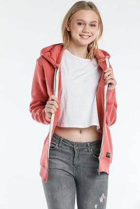 Kadın Sweatshirt Kapşonlu Fermuarlı Içi Polarlı 3 Iplik Slim Fit Dark Pink Renk KDND444001