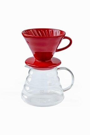 V60 02 Kahve Demleme Tanışma Seti - Retro Kırmızı (dripper + 600 Ml Kahve Sürahisi) KDK600
