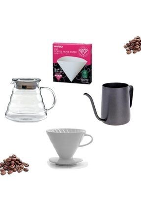 Barista Dripper Filter Coffee Set (4'lü Set) - Beyaz DKS002