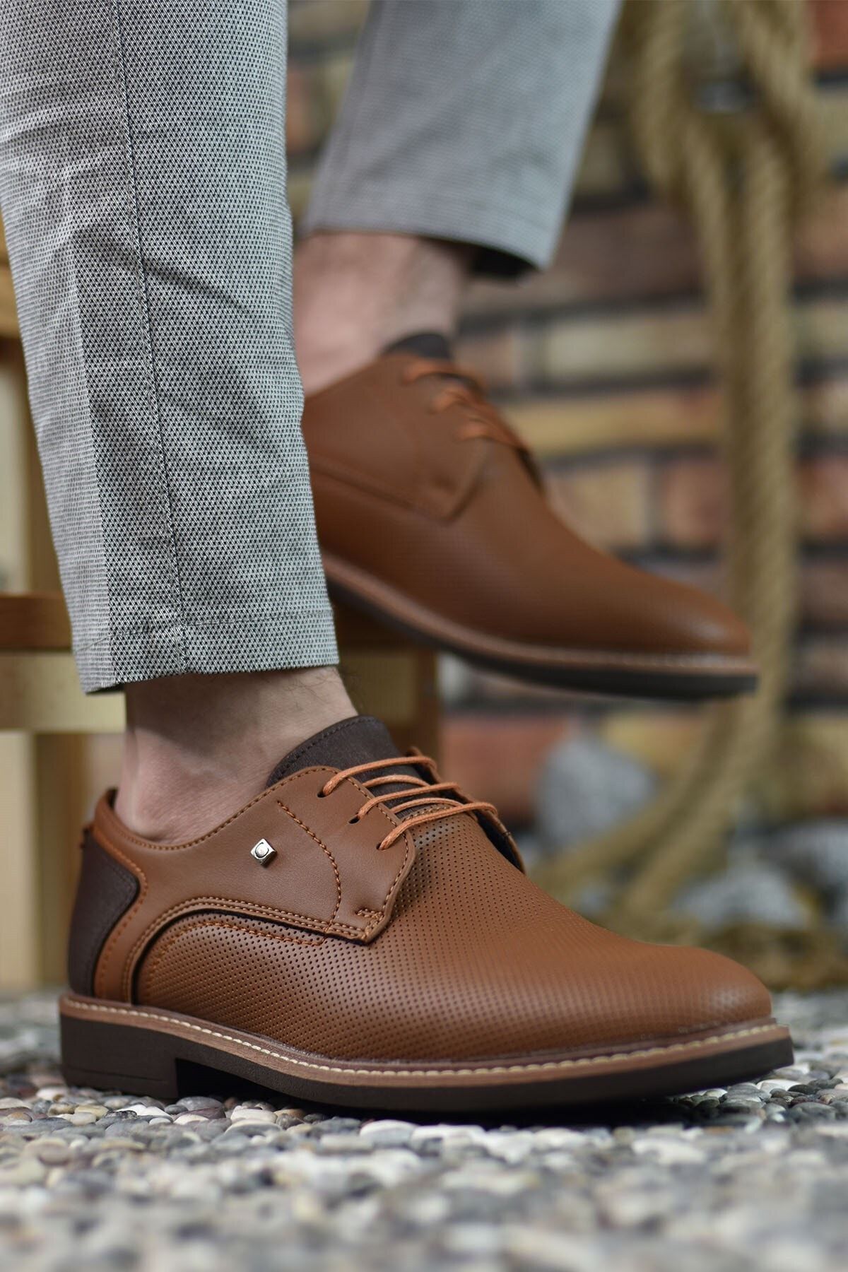 کفش دربی راحتی بند دار مردانه قهوه ای از ریکون Riccon (برند ترکیه)