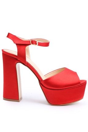 Kırmızı Bantlı Kadın Saten Gece Ayakkabısı Y22MNT00361