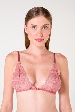 Top Step Kadın Pembe Kapsız Dantelli Önden Klipsli Bralet