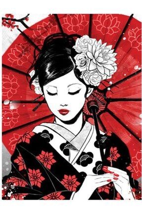 Sanat Kırmızı Şemsiyeli Kadın Elmas Mozaik Tablo / Boncuk Yapıştırma 45x60cm E20202851m E20202851M