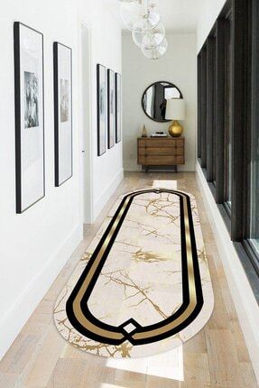 Gold Çerçeveli Dekoratif Oval Salon Halısı AH0110