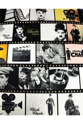 Film Şeridi Içinde Charlie Chaplin Desenli Kumaş ALZHM97005