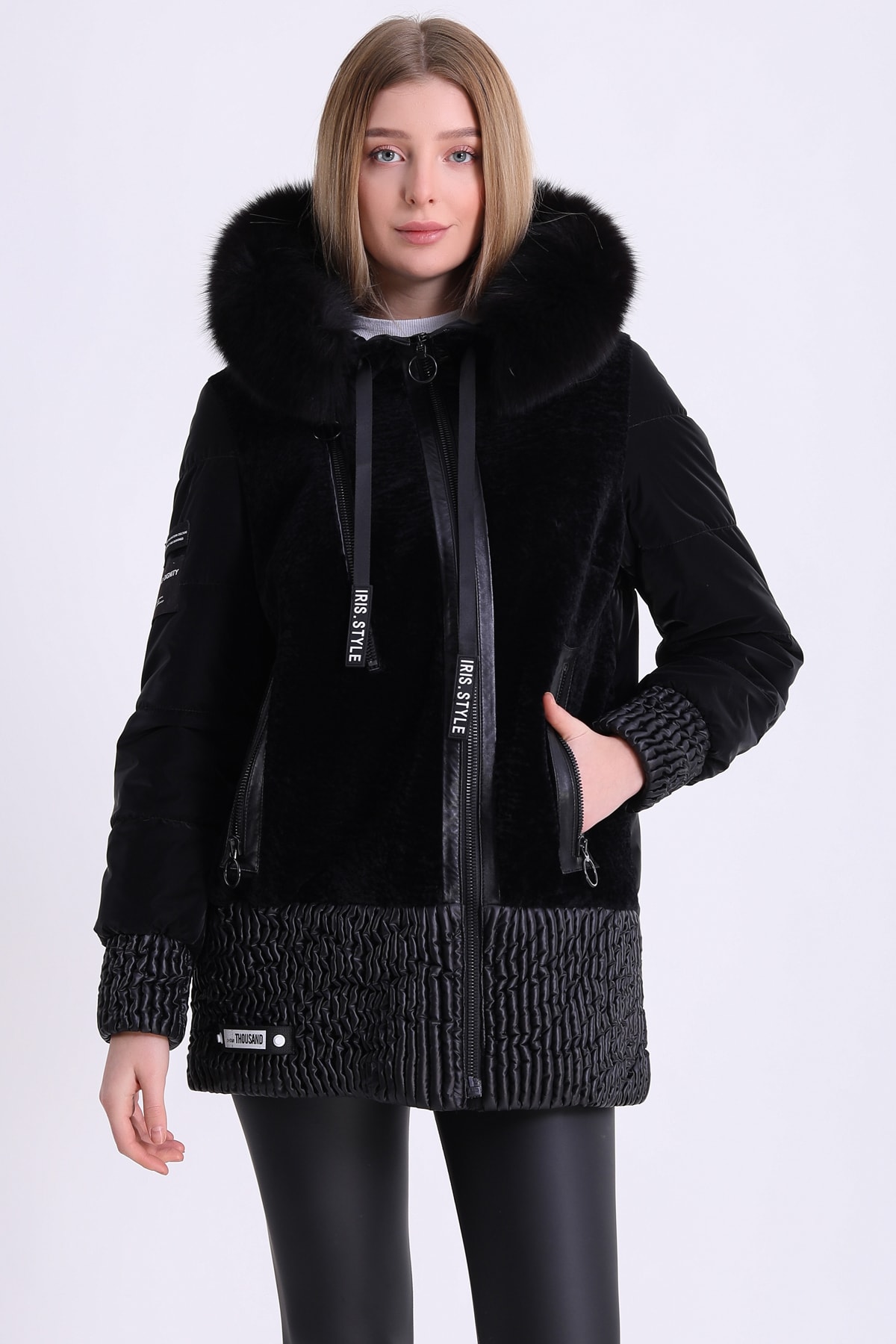 Leather Club Siyah Fox Aksesuarlı Aksesuarlı Astragan Mont görsel 3