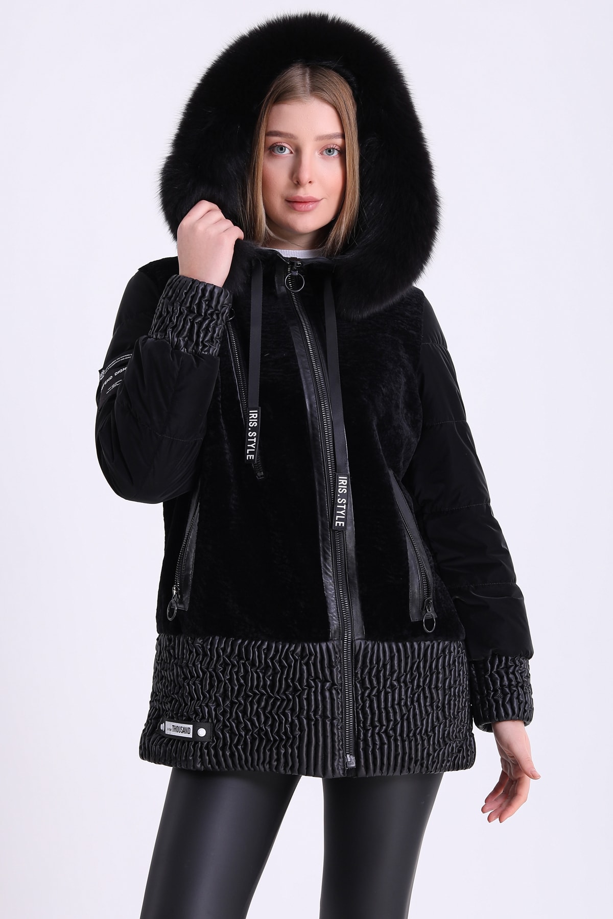 Leather Club Siyah Fox Aksesuarlı Aksesuarlı Astragan Mont görsel 4