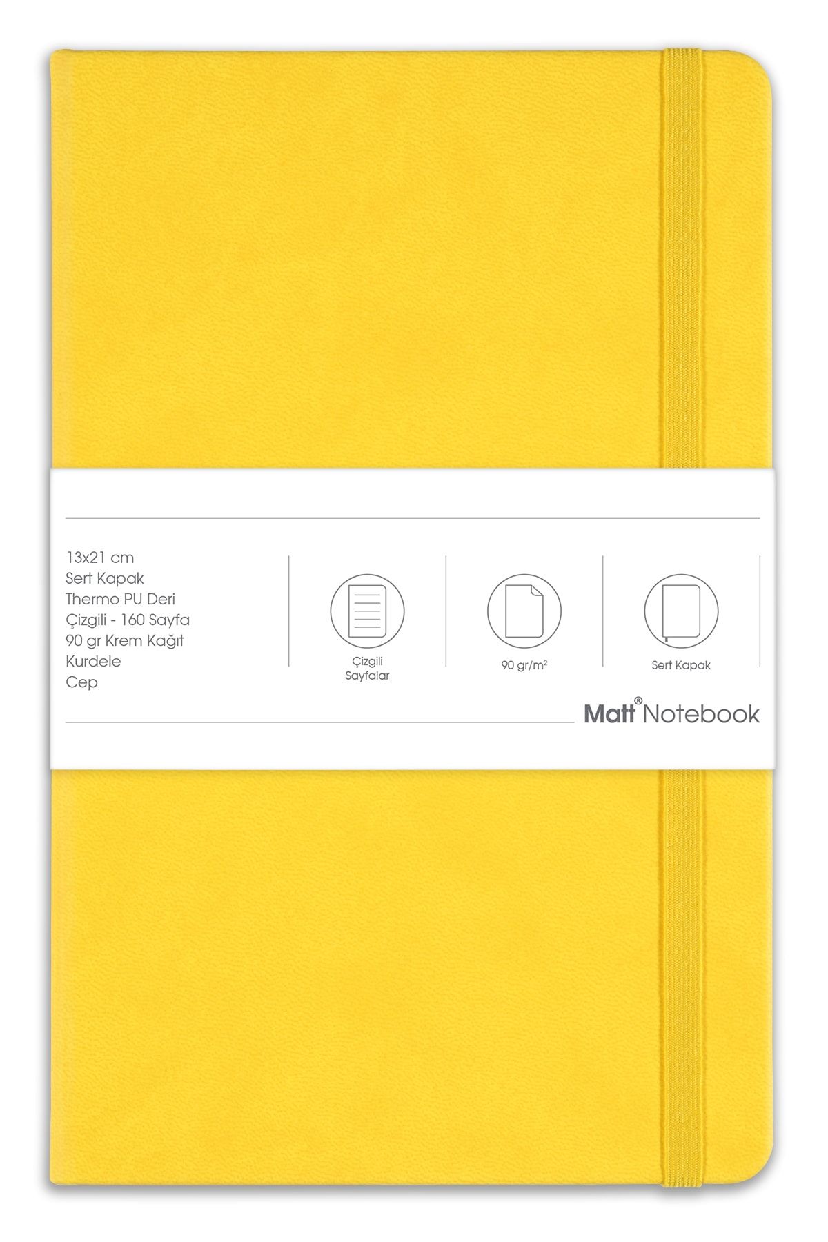 Matt Notebook-دفتر ملاحظات مطاطي مبطن باللون الأصفر مقاس 13 × 21 4