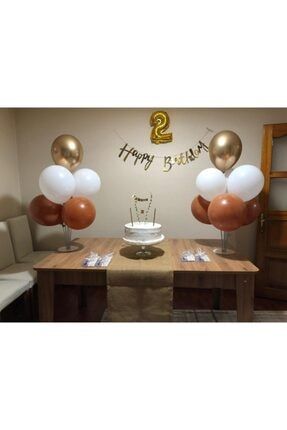 2 Adet Balon Standı - Happy Birthday Flama - Folyo Rakam Balon blmstdflmfly