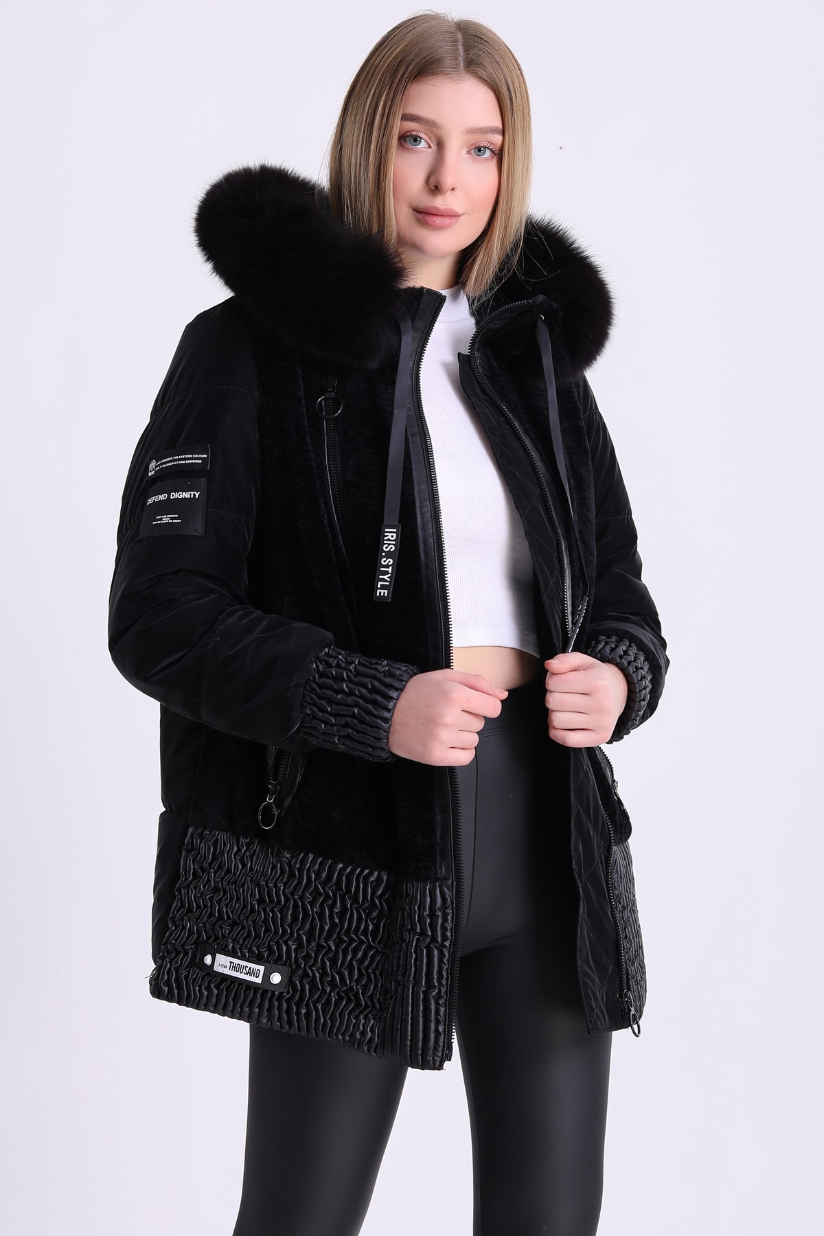 Leather Club Siyah Fox Aksesuarlı Aksesuarlı Astragan Mont görsel 2