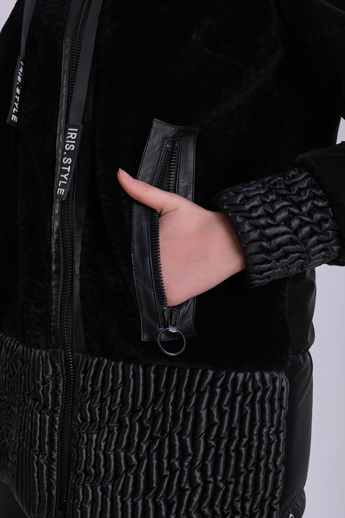 Leather Club Siyah Fox Aksesuarlı Aksesuarlı Astragan Mont görsel 6