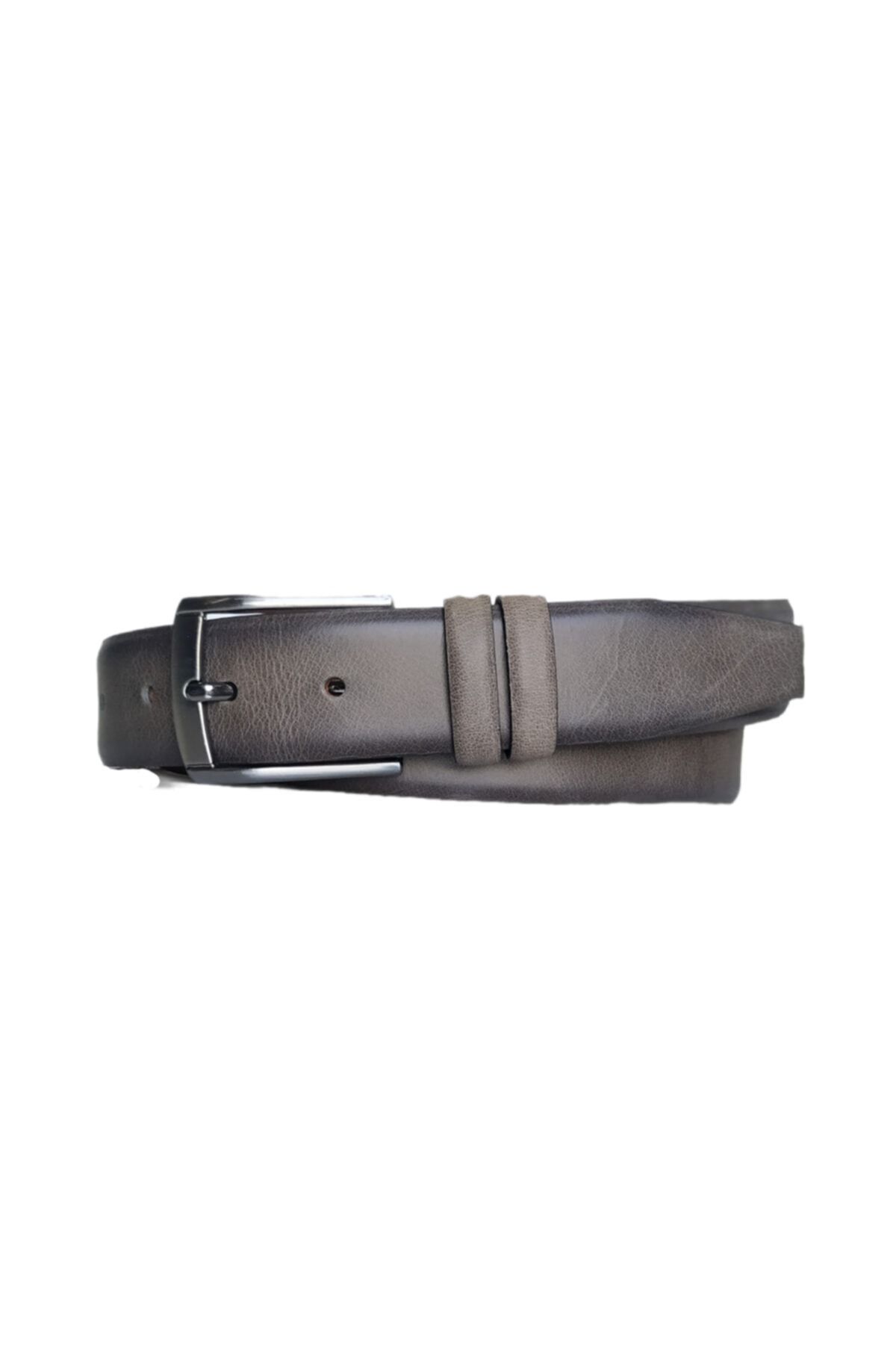 %100 Hakiki Deri Gri Klasik Pantolon Kemeri, 3.5 Cm