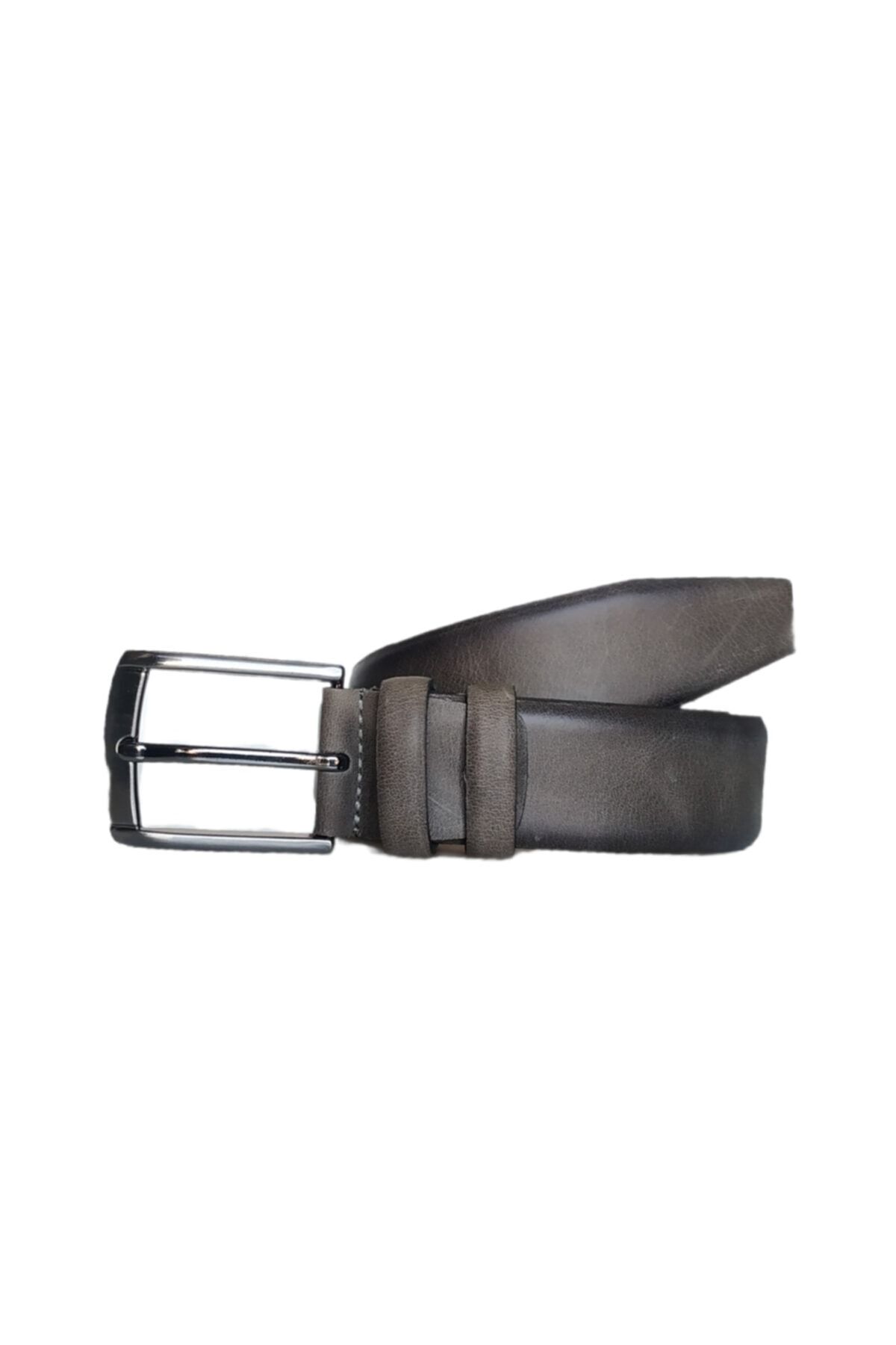 %100 Hakiki Deri Gri Klasik Pantolon Kemeri, 3.5 Cm