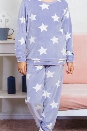 Kız Çocuk Mor Lycralı Kadife Pijama Takım 8060504002_A