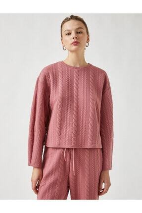 Koton Dokulu Uzun Kollu Sweatshirt Bisiklet Yaka