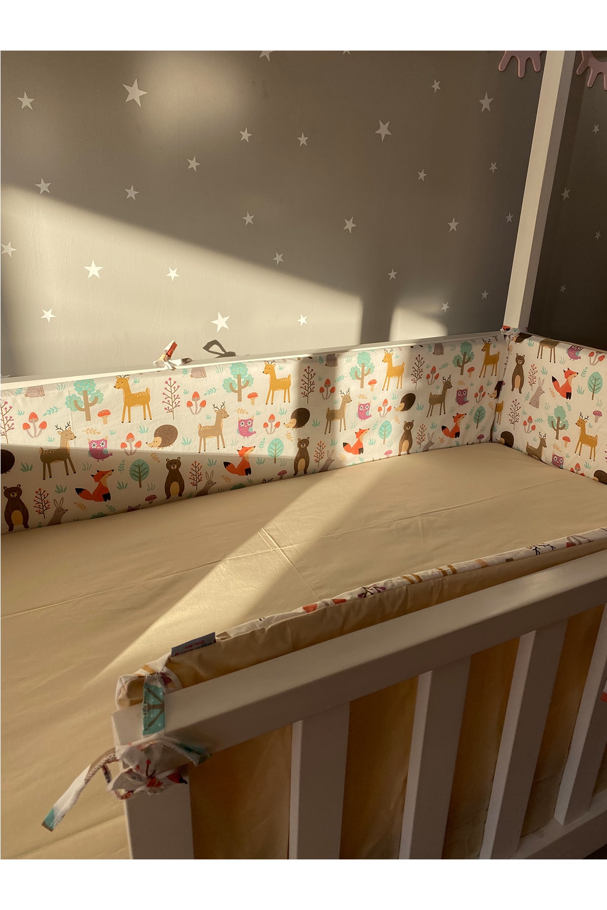 Jaju Baby Orman Desenli Kahverengi Kombinli 90x190 Beşik Kenar Koruma 4 Parça Beşik Bariyeri fotoğrafı 3 (önizleme)