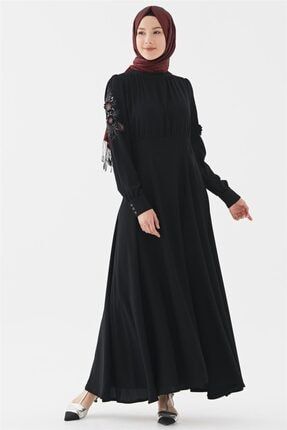 Kol Nakışlı Siyah Elbise Doque-DO-B20-63013