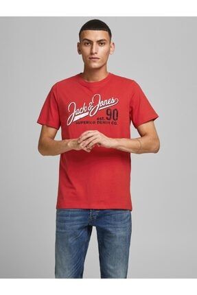 JJELOGO TEE SS O-NECK 2 C Kırmızı Erkek T-Shirt 101069389 12180867-True Red
