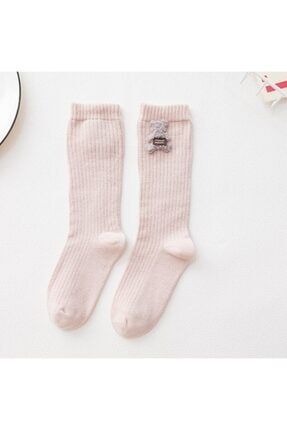 Kız Erkek Bebek Mini Ayıcık Figürlü 3d Aksesuarlı Pembe Renk Çorap 0-2 Yaş SOC-ANS
