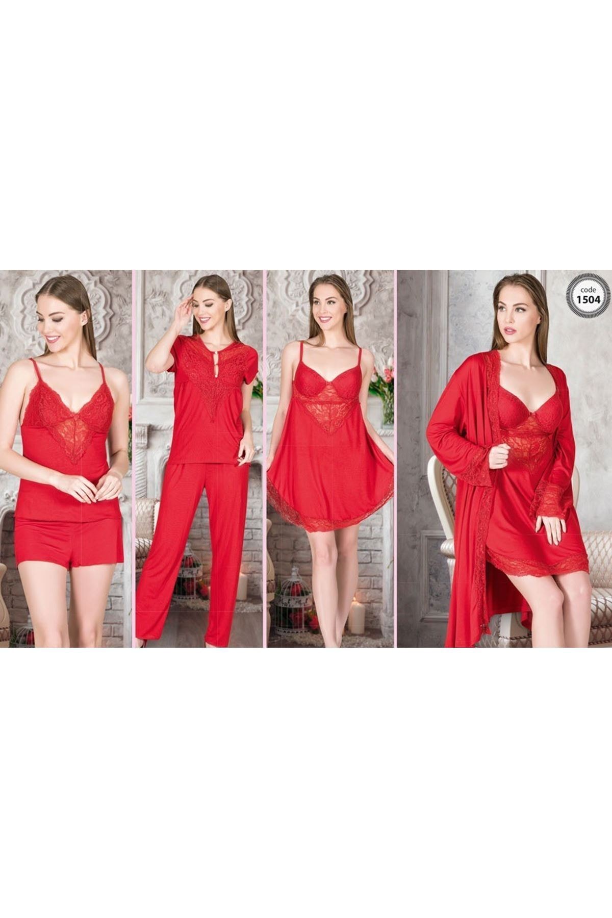 AykodenT Kadın Kırmızı 6 Parça Penye Çeyiz Seti