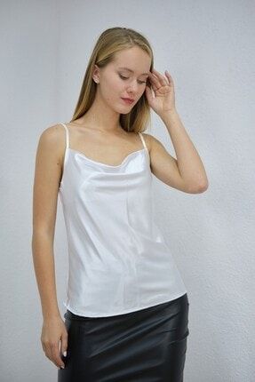 Beyaz Degaje Yaka Askılı Bluz D1033501l
