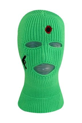 Yeşil Tabanca Nakışlı 3 Gözlü Unisex Kar Maskesi Zİ-3093