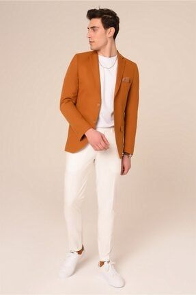 Hardal Sarı Kombinli Takım Elbise,chino Pantolonlu Spor Slim Fit | Tk1076