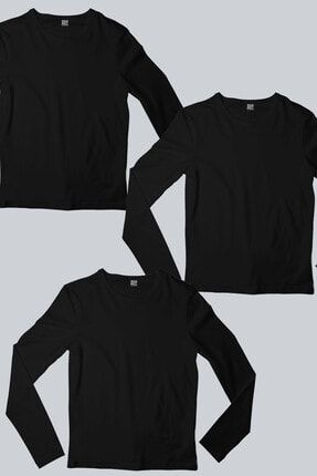 Kadın Siyah Düz Uzun Kollu T-shirt 3'lü Eko Paket 1M2BW923AS