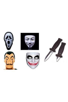 Süper Kahraman Set4 Adet Çığlık Vandetta La Casa De Papel Ve Joker Maskesi Ve Şaka Bıçağı maske ve bıçak