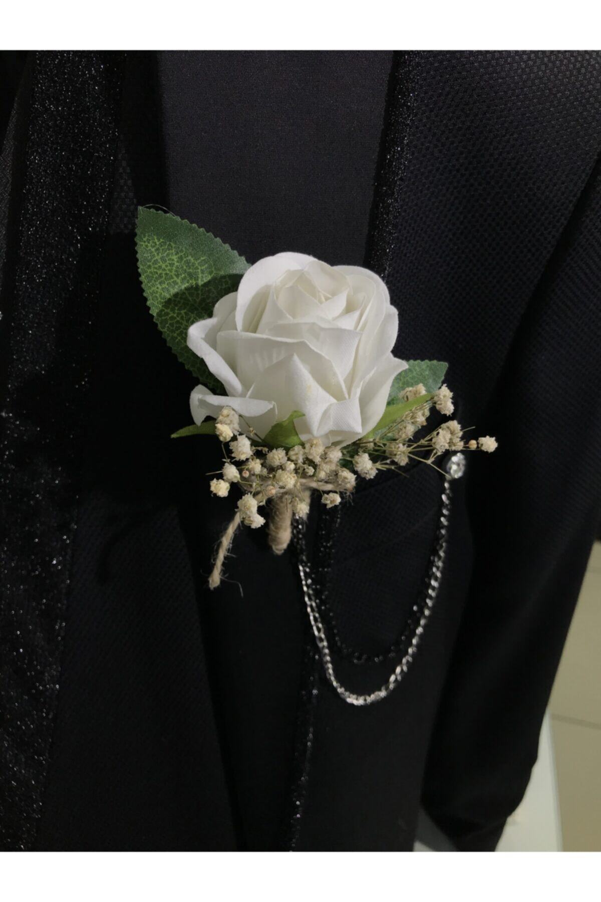 Genel Markalar Beyaz Gül Yaka Çiçeği - Damat Çiçeği - Sağdıç Çiçeği – Yaka Iğnesi