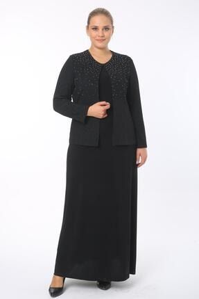 Büyük Beden 3682 Siyah Ceket+elbise Ikili Takım