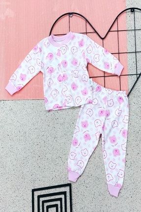 Ayıcık Desenli Önden Çıtçıtlı Kız Bebek Ayaksız Pijama Takım KA98742