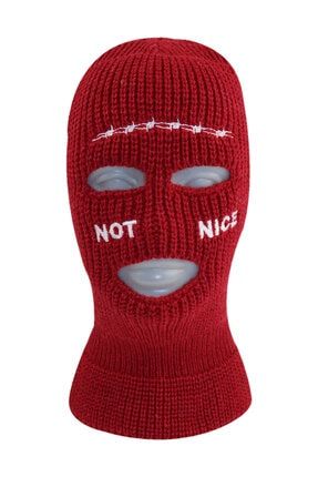 Kırmızı Not Nice Nakışlı 3 Gözlü Unisex Kar Maskesi Zİ-3088