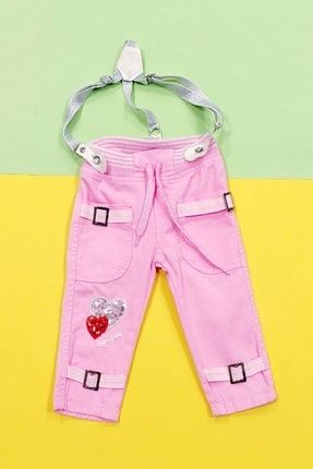 Kız Bebek Pembe Pul Kalpli Askılı Pantolon KA054885