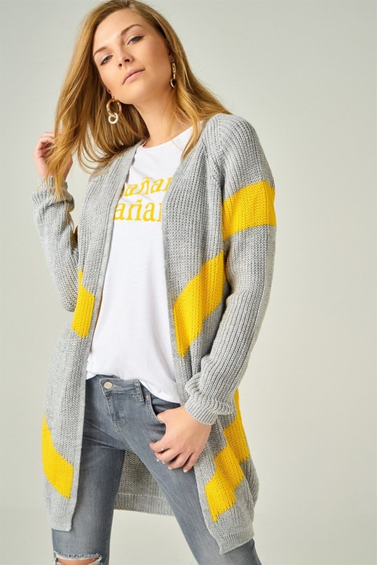 Grey and shop yellow cardigan