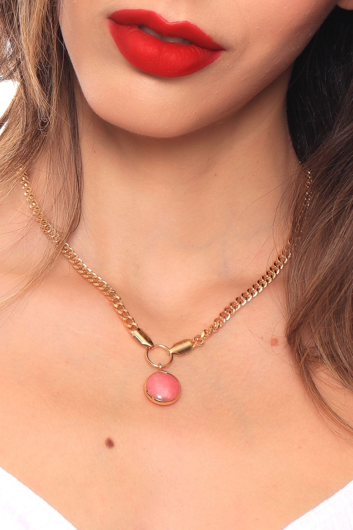 LABALABA Women s Gold Color Plated Pink Color Natural Stone