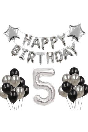 5 Yaş Happy Birthday Gümüş Set Doğum Günü Set Parti 9544511