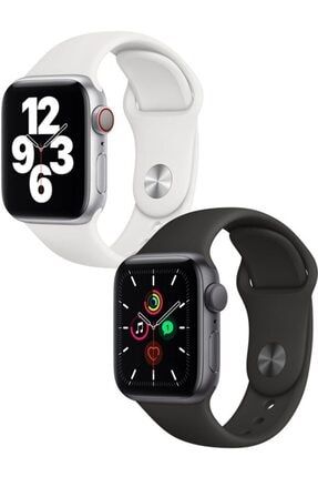 Apple Watch Uyumlu Kordon 2 3 4 5 6 Seri 42 mm Ve 44 mm Silikon Kordon Kayış 2li Set Beyaz/siyah 2Li Set