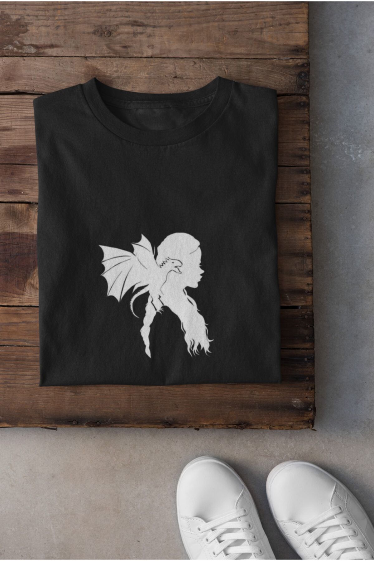 Kio Tasarım-Game Of Thrones Khaleesi Mother of Dragon Printed Women's T-Shirt - Black and White 3