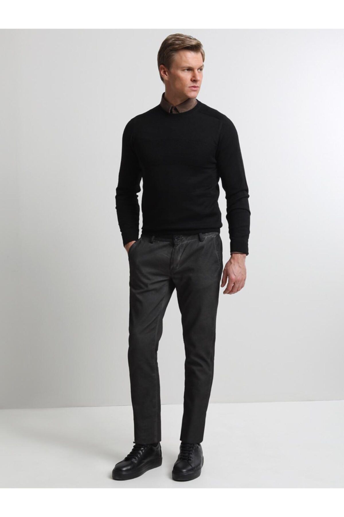 Kip Antrasit Dokuma Fitted Fit Casual Pamuk Karışımlı Pantolon