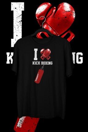 Akiki Tasarım I Love Kick Boxing Siyah Oversize Tişört AK10175SO