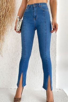 Kadın Açık Mavi Paça Yırtmaçlı Slimfit Yüksek Bel Jean s2ısl6ft
