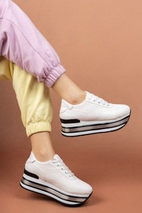 Casper Beyaz Bağcıklı Kalın Taban Sneaker W3025