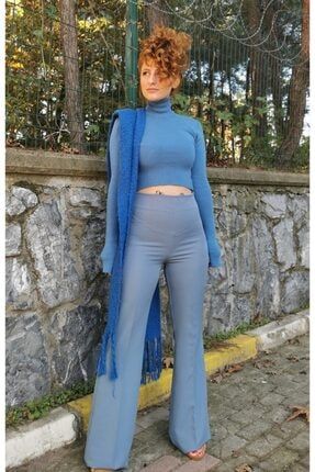 Craft And Boutique Vintage Kadın Ispanyol Paça Pantolon Mavi 164985327416