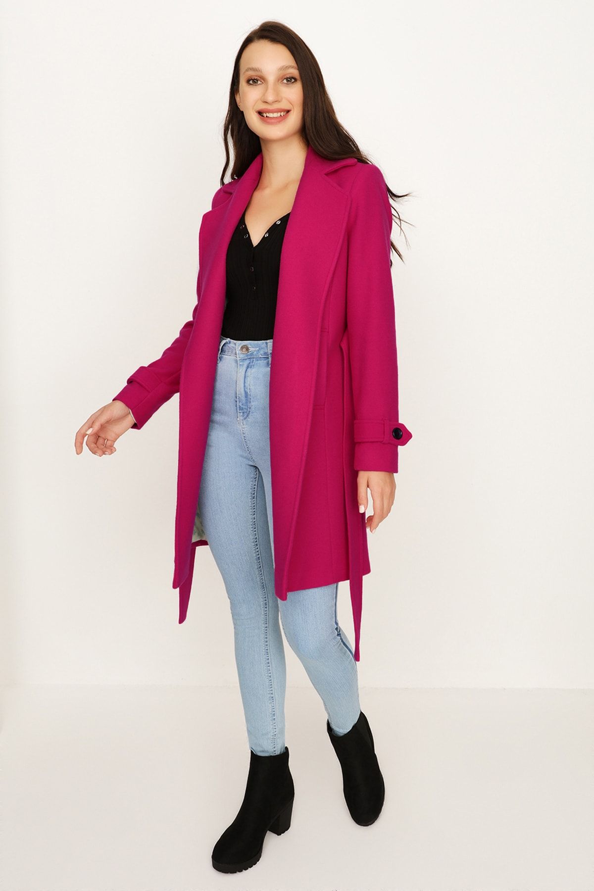Hot pink duster coat deals
