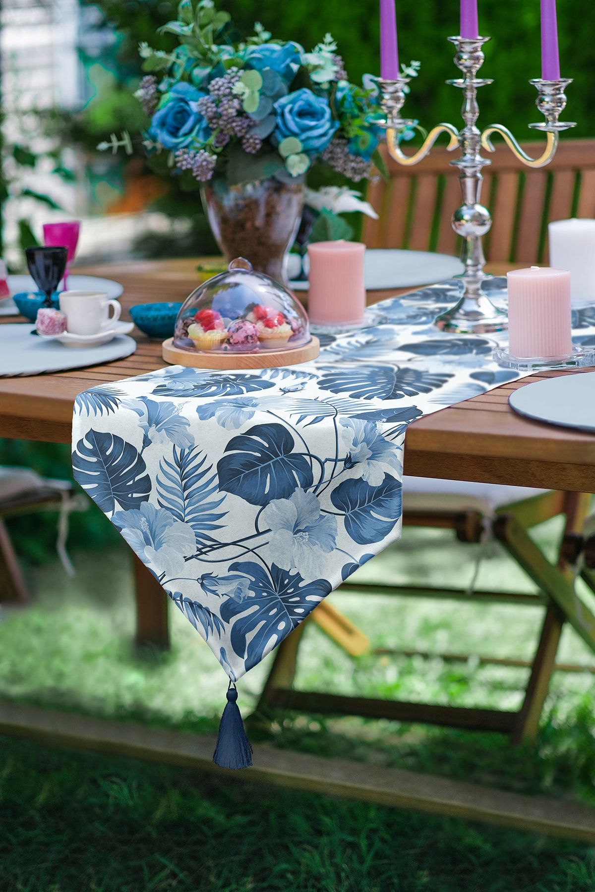 Realhomes-Albăstruie Amazon Leaves, special concepută, decorativă, cu design special, cu ciucuri 1