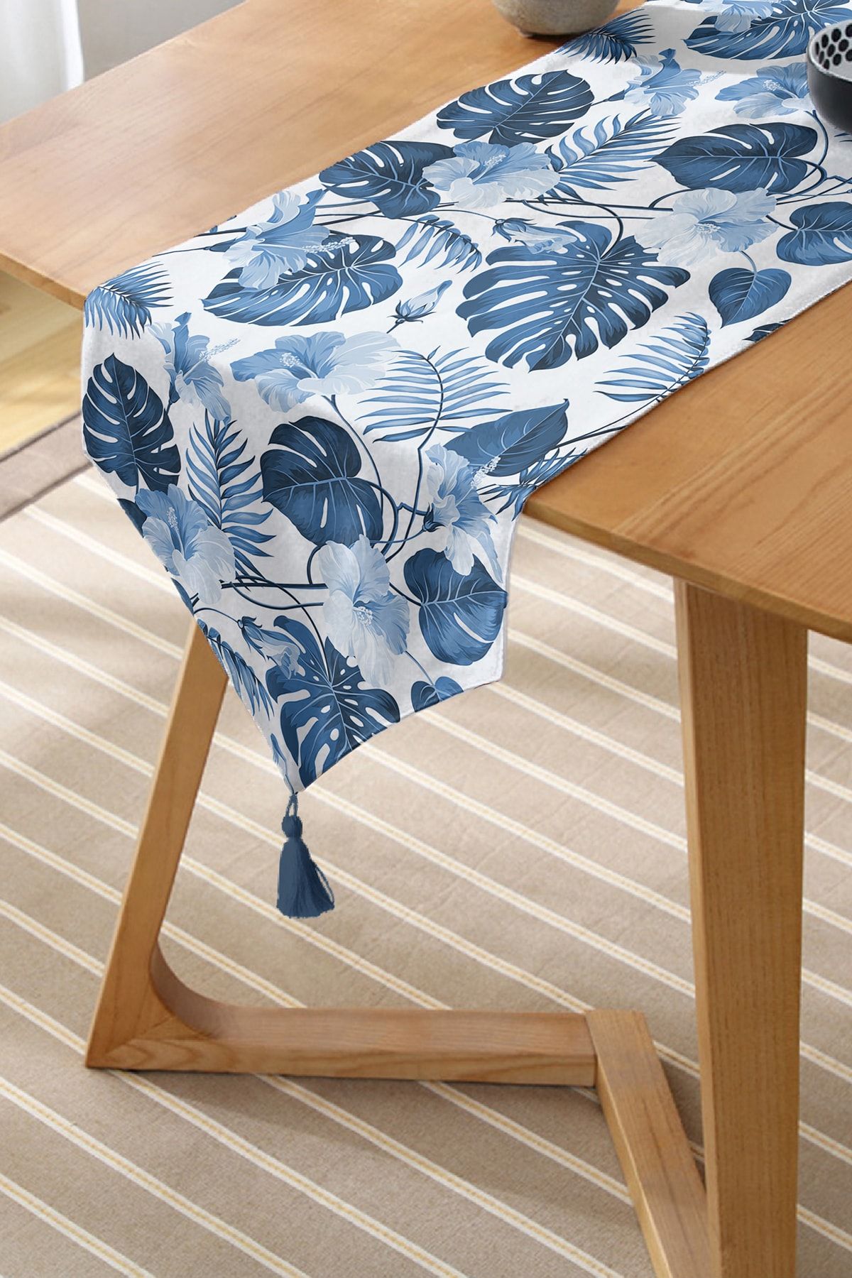 Realhomes-Albăstruie Amazon Leaves, special concepută, decorativă, cu design special, cu ciucuri 2