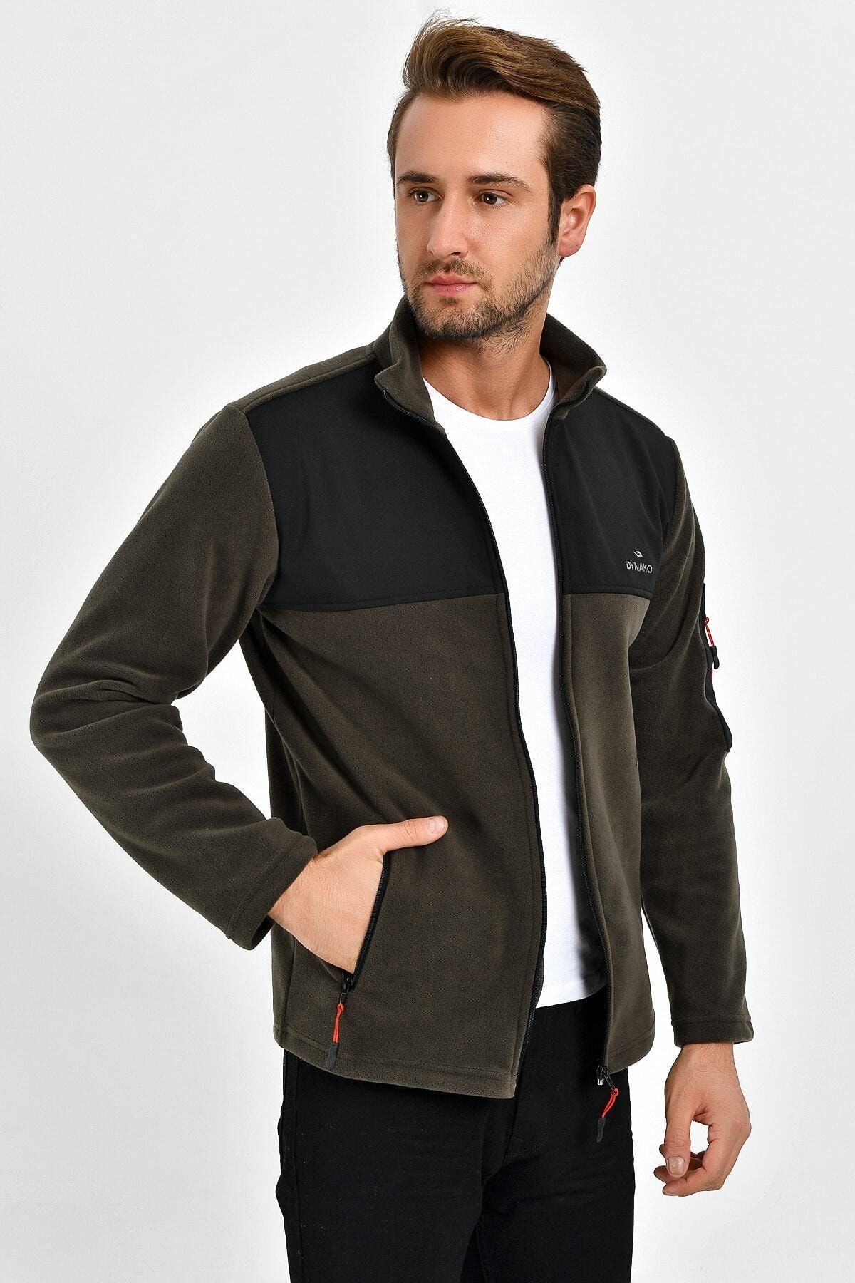 DYNAMO-Ανδρικό Χακί Plus Size Μπουφάν Fleece Chest Softshell Ύφασμα 4