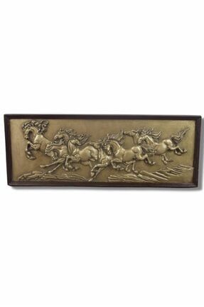 Koşan Atlar Figürlü Kabartmalı Oymalı Rölyef Tablo Duvar Dekoru Altın artsmartix1009