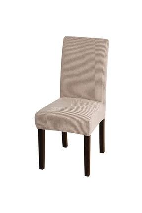 6adet Likrali Sandalye Kılıfı, Sandalye Örtüsü Yıkanabilir Piti Kare Desen Taş Renk likrali06